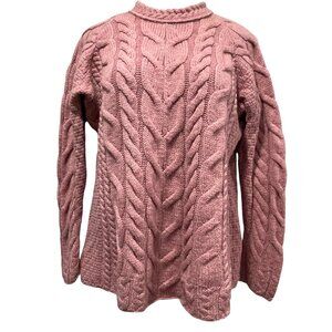Carraig Donn Irish Wool Cable Knit Sweater, Pink XXL